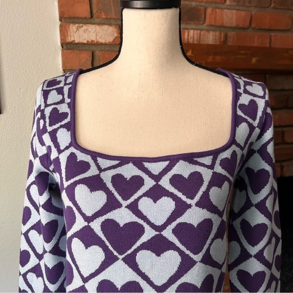 NWT FARM Rio x Anthropologie Geo Heart Knit Long Sleeve Midi Sweater Dress Sz L - Picture 5 of 12